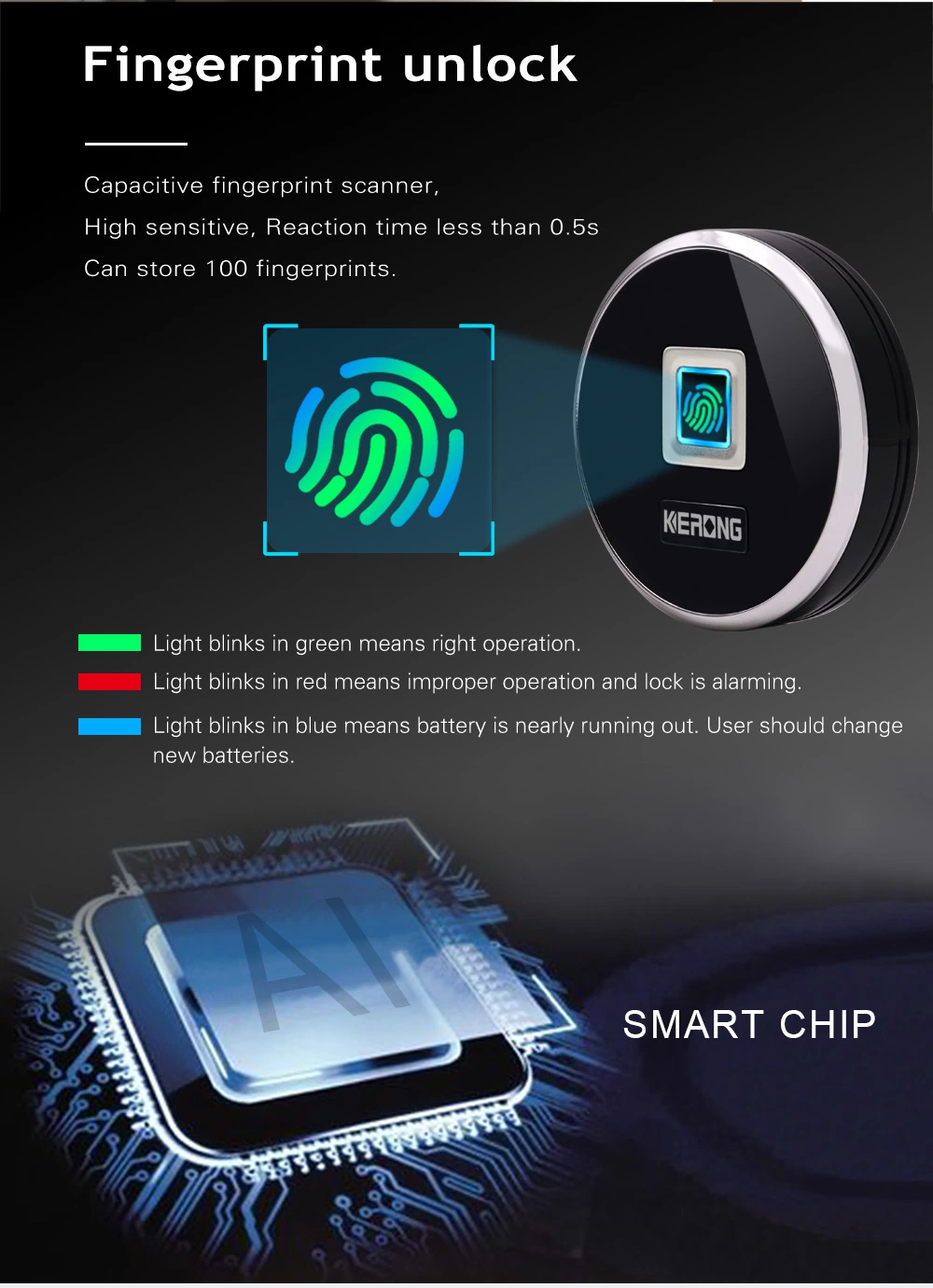 KERONG Intelligent Keyless Biometric Bluetooth APP Cabinet Lock School Locker
